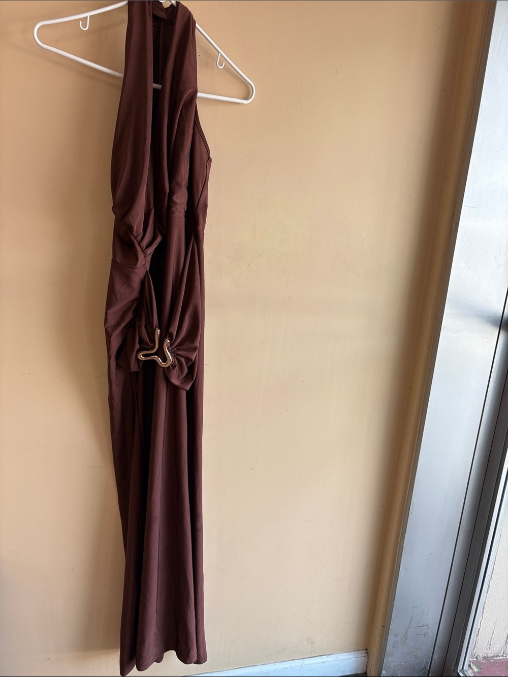 SHEIN Brown Halter Maxi Dress with Decorative Ring